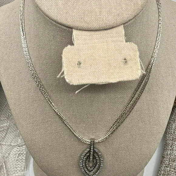 925 Italy Milor Multi-Strand Necklace w/ Layered Teardrop Pendant, 16-18" - Picture 6 of 16